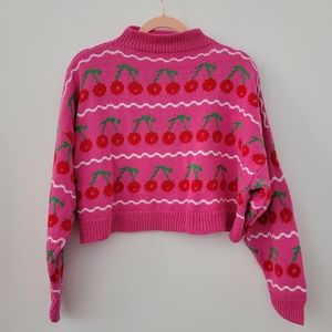 Gmmrs Cherry Wiggle Cropped Sweater Size L